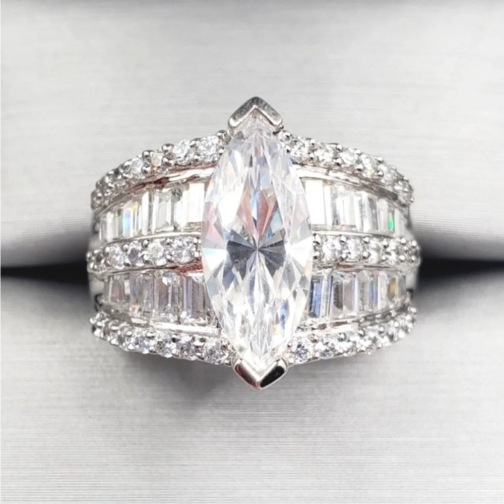 2 Carat Marquise Diamond Simulant Rhodium - 925 Sterling Silver Ring